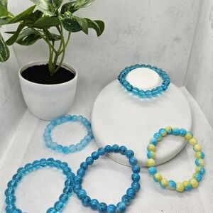Elegant Blue and Yellow Beaded Bracelet Set